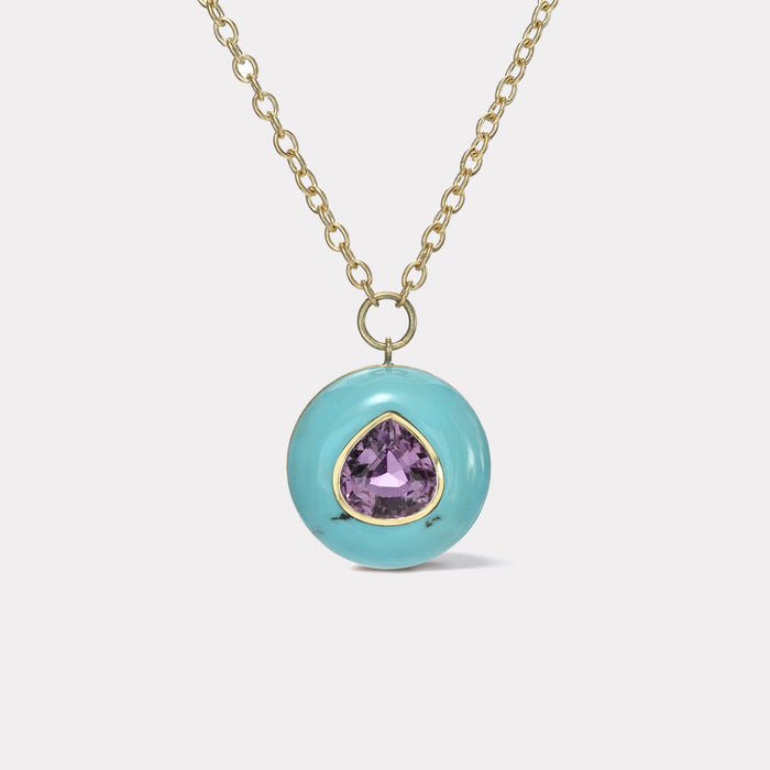 Lollipop Pendant - 5.3ct Pear shaped Amethyst in Turquoise