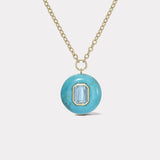 4.18ct Emerald Cut Aquamarine in Hand Carved Turquoise Lollipop Pendant