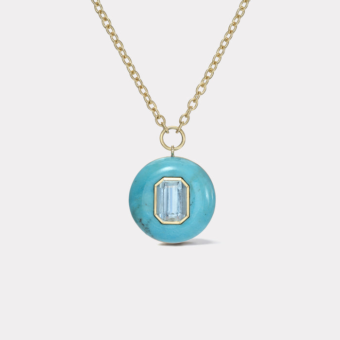 Lollipop Pendant -  4.18ct Emerald Cut Aquamarine in Turquoise