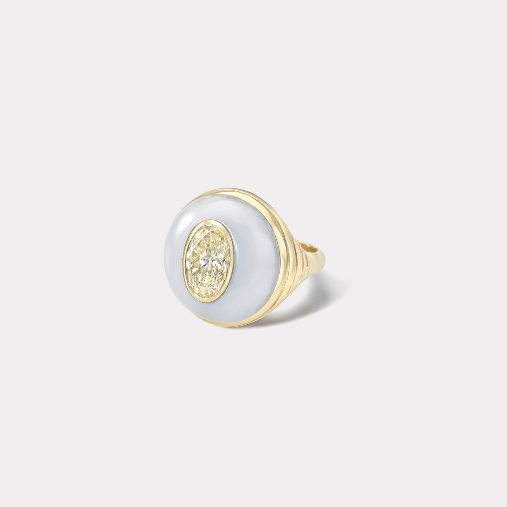 Petite Lollipop Ring - 2.01ct Oval Diamond in Hand Carved Chalcedony