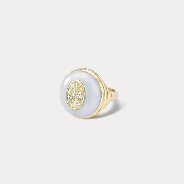 Petite Lollipop Ring - 2.01ct Oval Diamond in Hand Carved Chalcedony