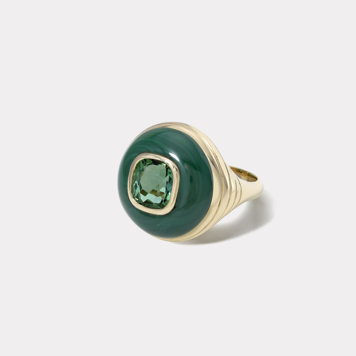 One of a Kind Petite Lollipop Ring -  2.99ct Green Tourmaline in Malachite