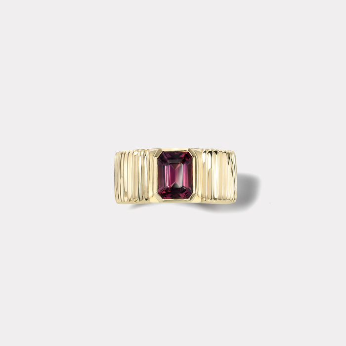 One of a kind Pleated Solitaire Band -  1.52ct Emerald cut Unheated Sapphire