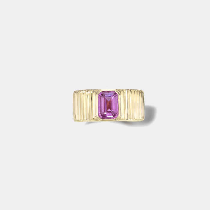 One of a kind Pleated Solitaire Band -  1.45ct Emerald cut Unheated Sapphire