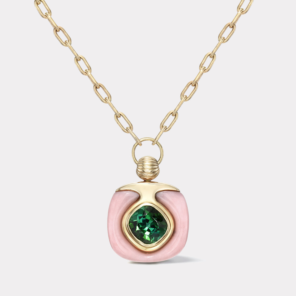 6.3ct Green Tourmaline in Pink Opal Impetus Pendant