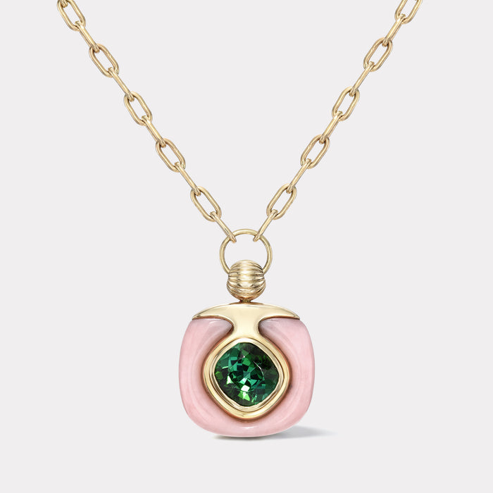 6.3ct Green Tourmaline in Pink Opal Impetus Pendant