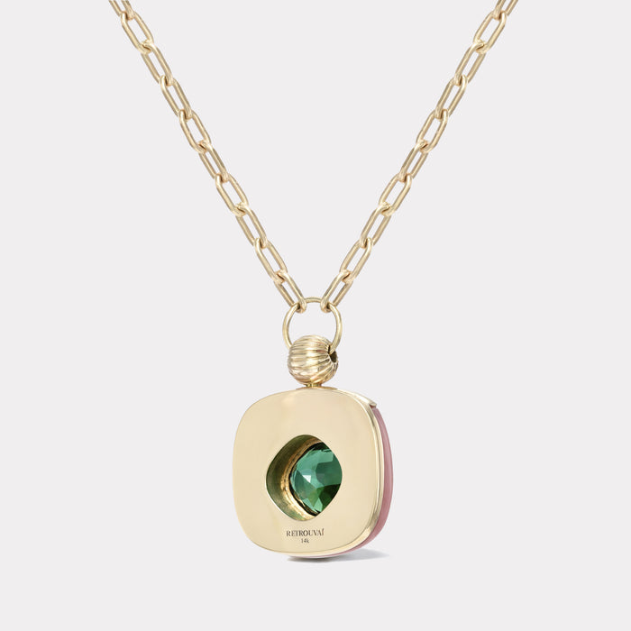 6.3ct Green Tourmaline in Pink Opal Impetus Pendant