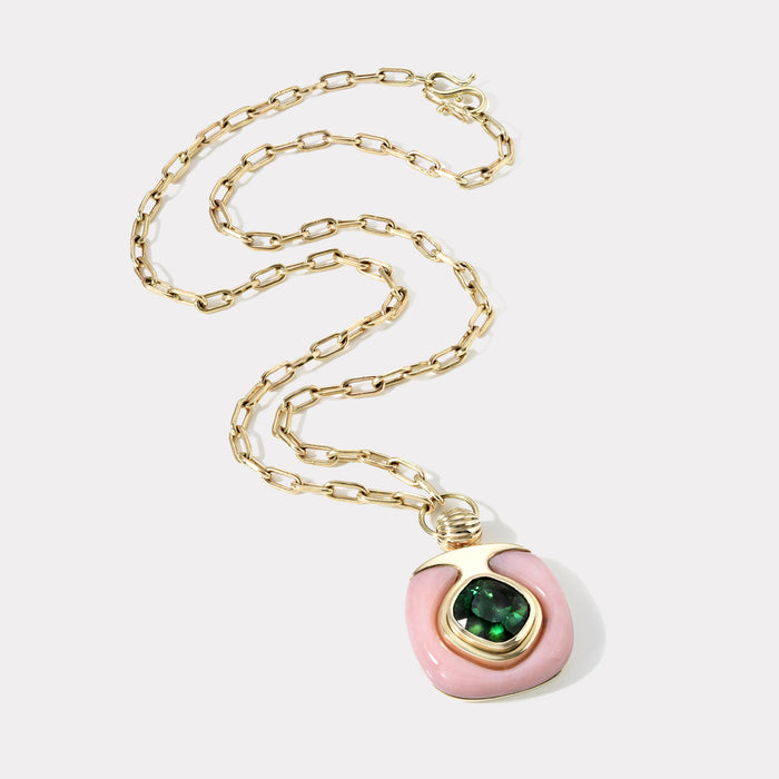 6.3ct Green Tourmaline in Pink Opal Impetus Pendant