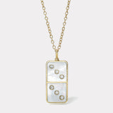 Classic Diamond Domino Necklace with Semiprecious Stone Inlay- White Mother of Pearl