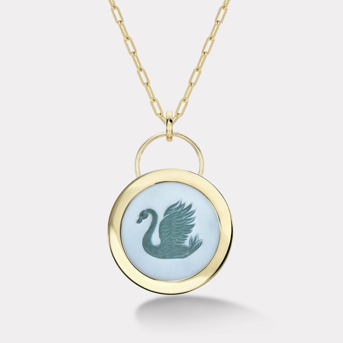 Swan Signature Padlock Intaglio - Double Layer Green Agate