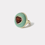 Classic Lollipop Ring - Heart Red Tourmaline in Hand Carved Green Turquoise