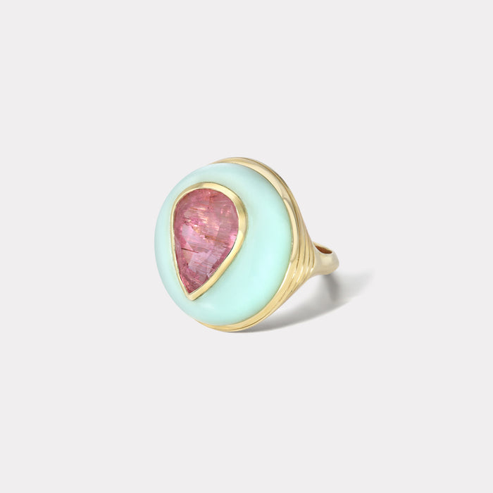 One of a Kind Lollipop Ring - Pear shaped Pink Tourmaline in Chrysoprase