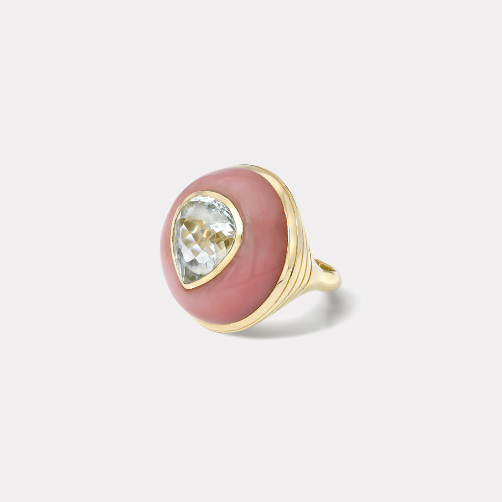 One of a Kind Lollipop Ring - Pear 7.29ct Aquamarine in Pink Opal