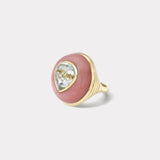 Lollipop Ring - 7.29ct Pear Aquamarine in Hand Carved Pink Opal