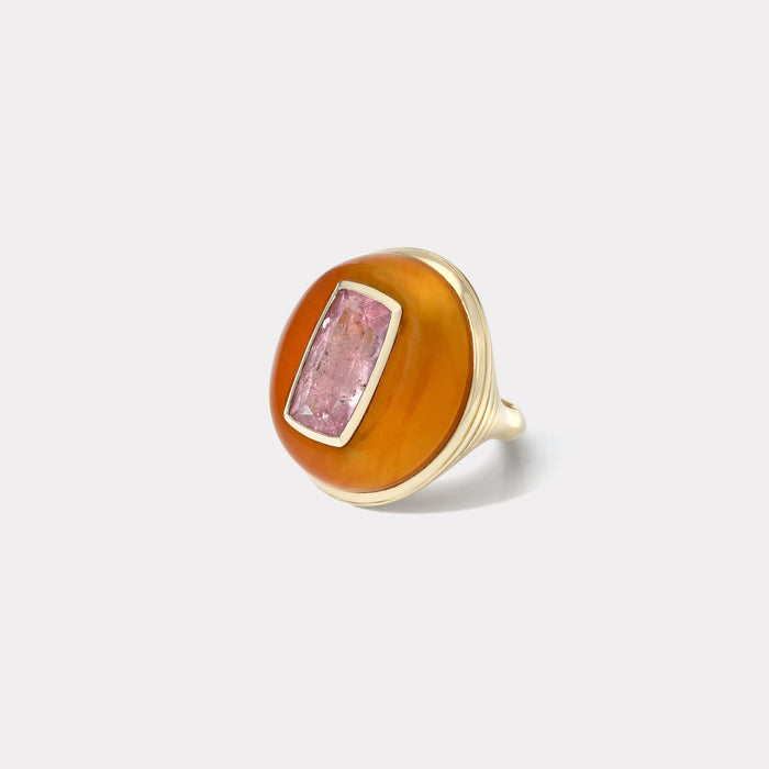 One of a Kind Lollipop Ring - Elongated Square Cushion 4.56ct Pink Tourmaline in Carnelian