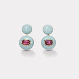 8.52ct Pink Tourmaline in Milky Turquoise Lollipop Earrings