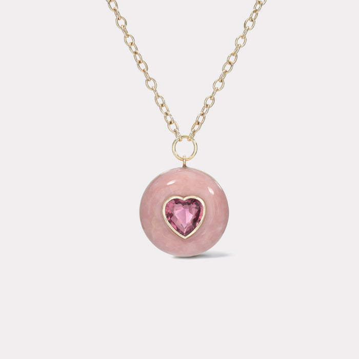 Lollipop Pendant - Heart Pink Tourmaline in Pink Opal
