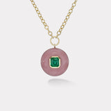 Lollipop Pendant - 1.6ct Emerald in Hand Carved Pink Opal