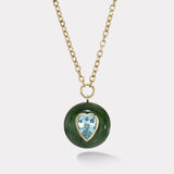 Lollipop Pendant -  4.01ct Heart Aquamarine in Hand Carved Nephrite Jade