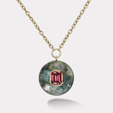 Lollipop Pendant -  4.43ct Red Tourmaline in hand carved Moss Agate