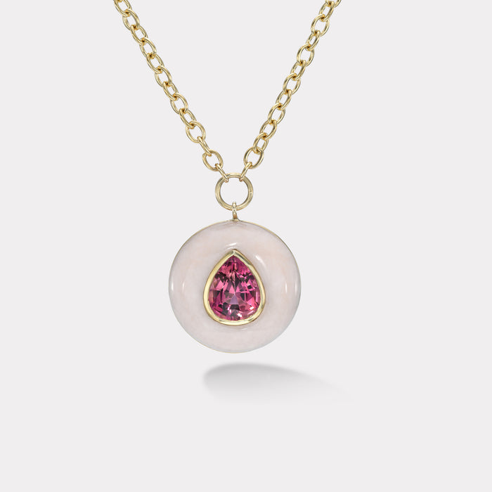 Lollipop Pendant - 4.45ct Pink Tourmaline in Hand Carved Pink Opal