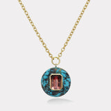 Lollipop Pendant - Bicolor Pink Tourmaline in Hand Carved Turquoise