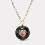 Lollipop Pendant - 6.7ct Pink Tourmaline Heart in Spotted Green Jasper