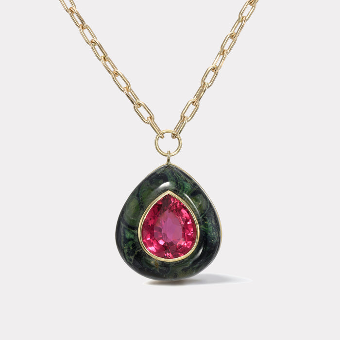 One of a kind Lollipop Pendant - 12.69ct Vivid Rubellite in Jasper