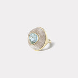 Classic Lollipop Ring -  5.19ct Pear Aquamarine in Hand Carved Petrified Wood