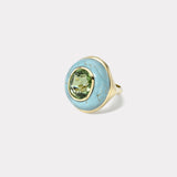 Lollipop Ring -  7.65ct Green Tourmaline in Hand Carved Turquoise