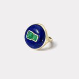 Classic Lollipop Ring - Double Emeralds in Hand Carved Lapis