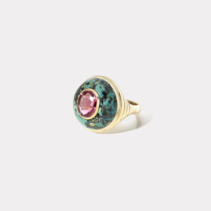 Lollipop Ring -3.02ct Pink Tourmaline in Turquoise