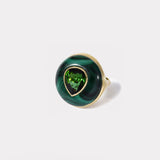 Lollipop Ring - Pear Green Tourmaline in Malachite