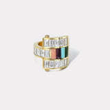 Godmother Diamond Baguette Magna Ring with Jade, Coral, Turquoise and Amethyst