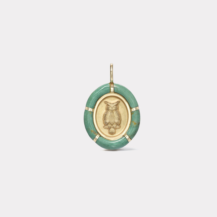 Hand cut Green Turquoise Owl Charm