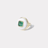 Petite Lollipop Ring - 2.68ct Square Emerald cut Emerald in Hand Carved White Chalcedony