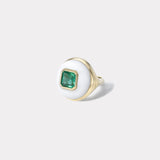 2.68ct Square Emerald cut Emerald in Hand Carved White Chalcedony Petite Lollipop Ring