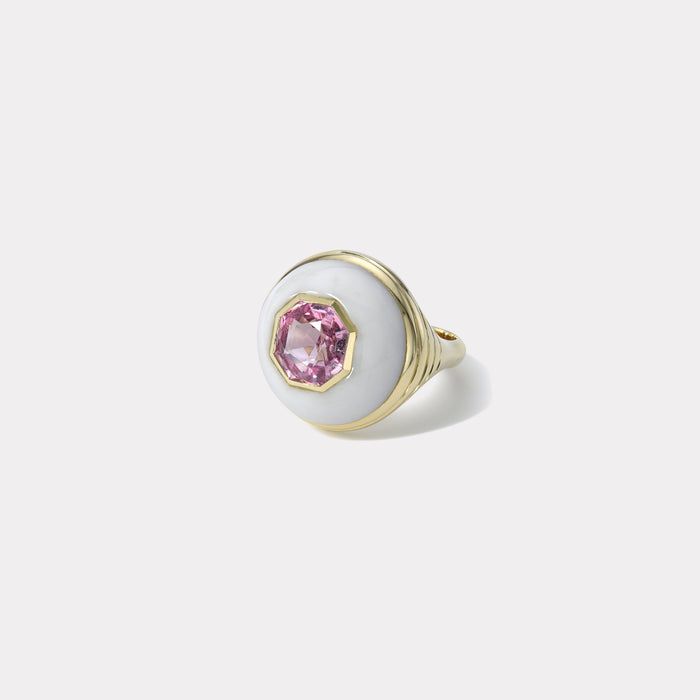 Petite Lollipop Ring - 2.97ct Spinel in Hand Carved White Chalcedony
