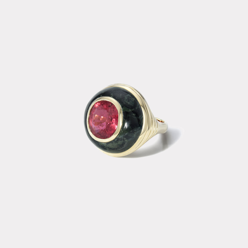 Petite Lollipop Ring - 3.32ct Oval Pink Tourmaline in Hand Carved Spotted Jasper