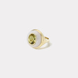 Petite Lollipop Ring -  3.33ct Lime Tourmaline in Hand Carved Chalcedony