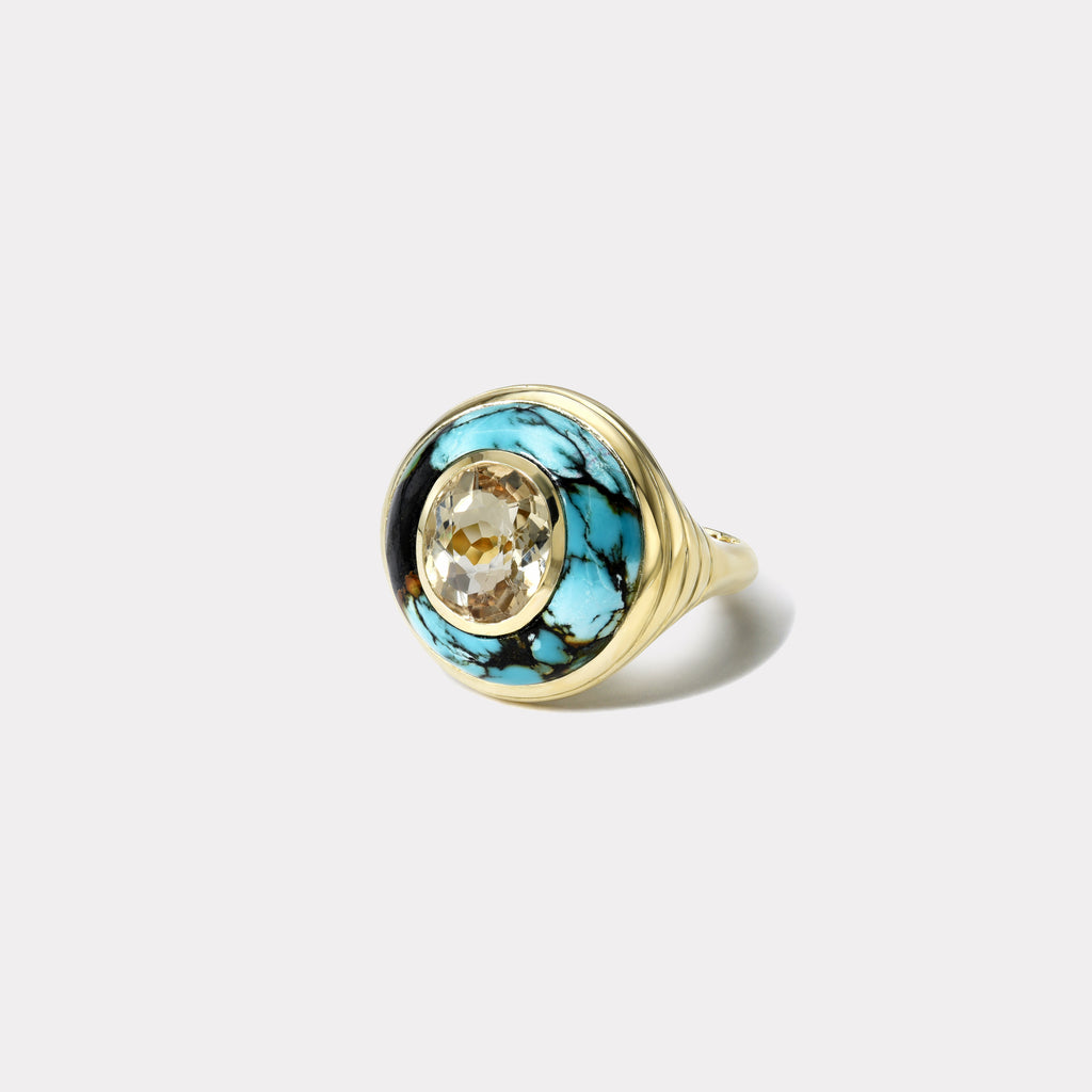 Petite Lollipop Ring - 3.4ct Champagne Tourmaline in Hand Carved Turquoise