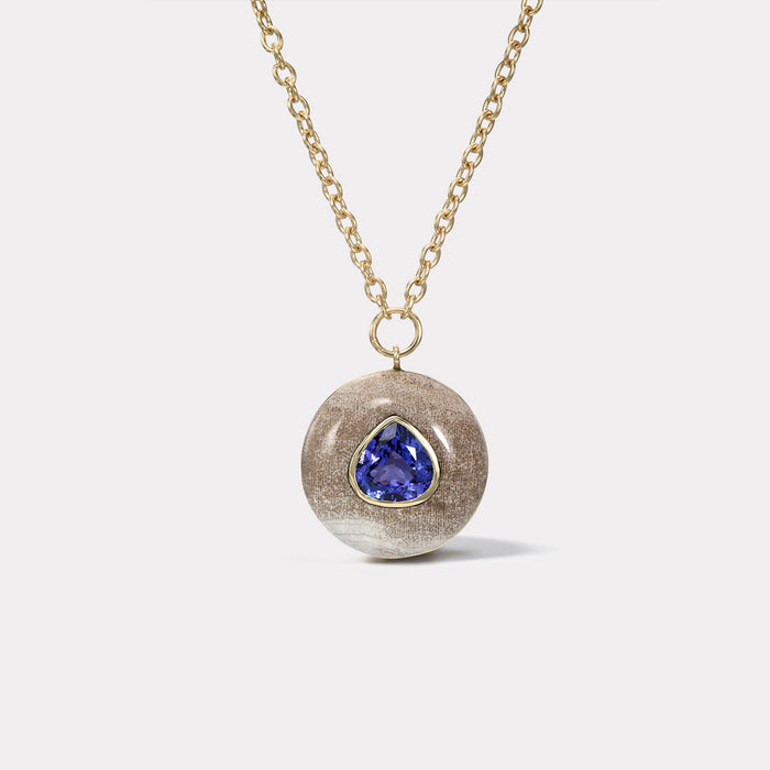 Lollipop Pendant - Pear Tanzanite in Petrified Wood