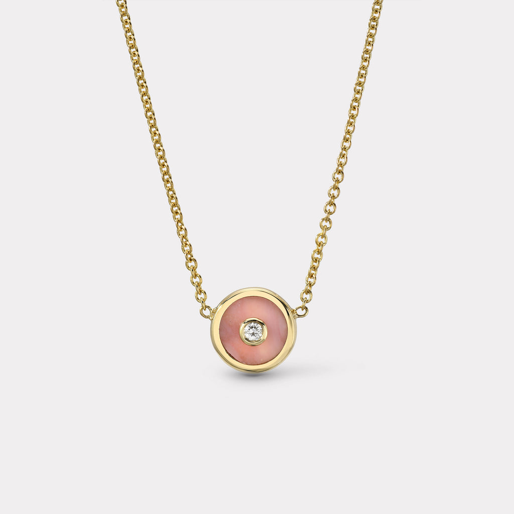 Mini Compass Pendant with Pink Opal