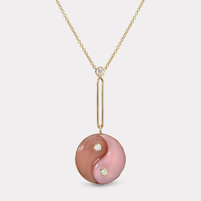 Double Stone Yin Yang Pendant - Pink Opal and Guava Quartz