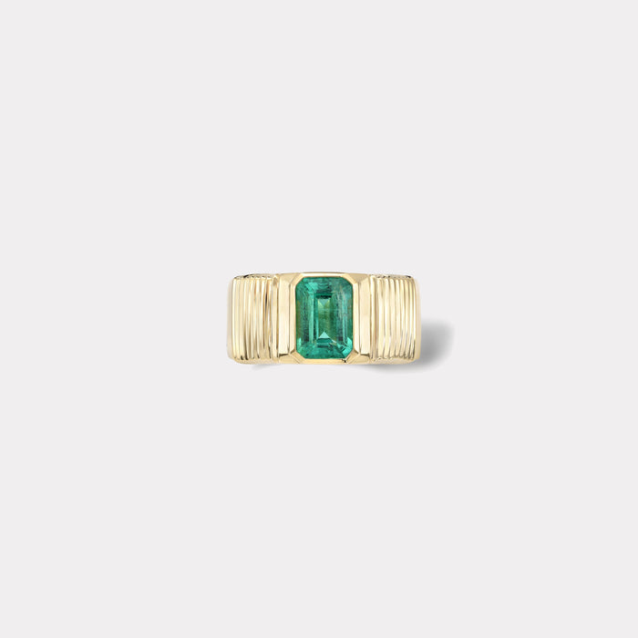One of a kind Pleated Solitaire Band - 1.45ct Emerald Cut Emerald