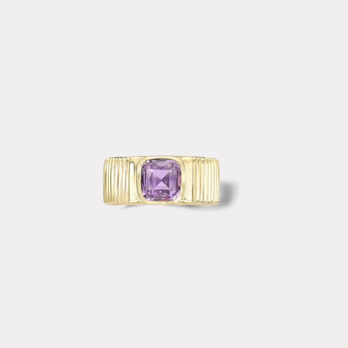One of a kind Pleated Solitaire Band -  2.06ct GIA Certified Cushion Violet Sapphire