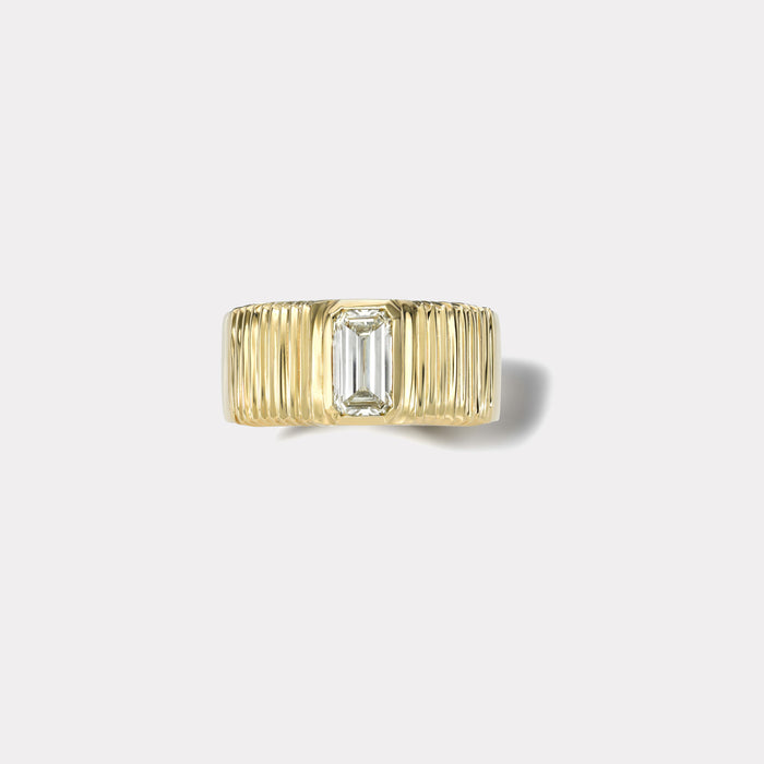 One of a kind Pleated Solitaire Band - 0.94ct O-P VS2 Emerald Cut Diamond