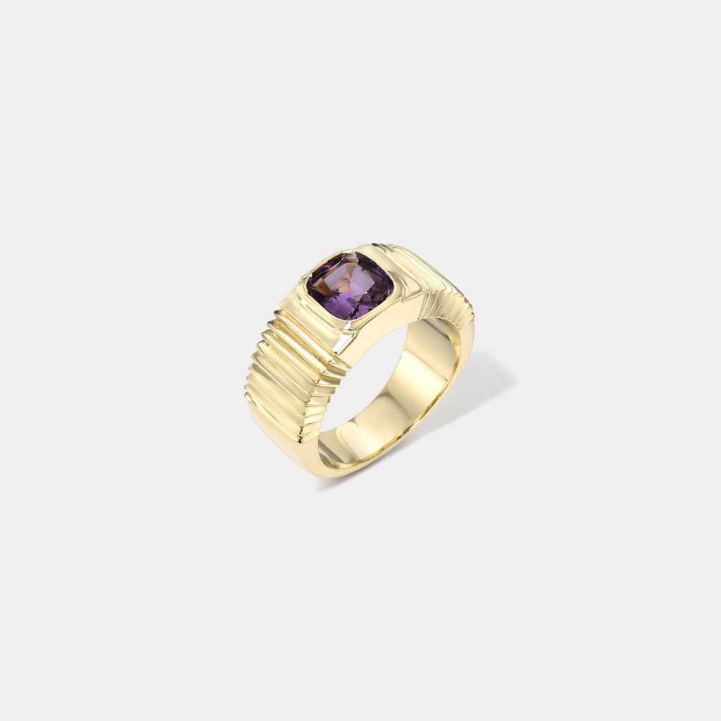 One of a kind Pleated Solitaire Band - 1.68ct Grape Sapphire