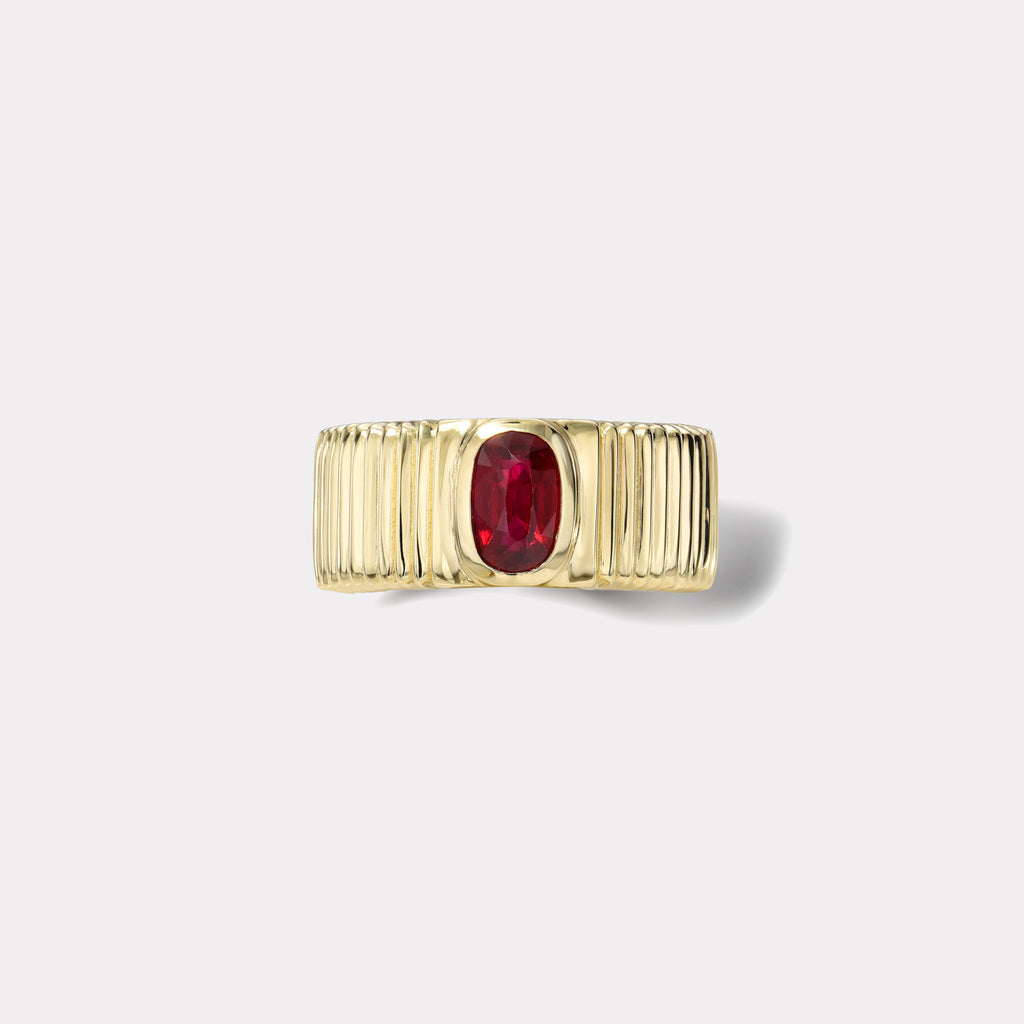 One of a kind Pleated Solitaire Band - 1ct Oval Ruby