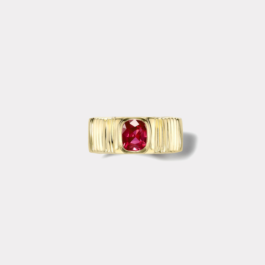 One of a kind Pleated Solitaire Band - 1.52ct Cushion Ruby